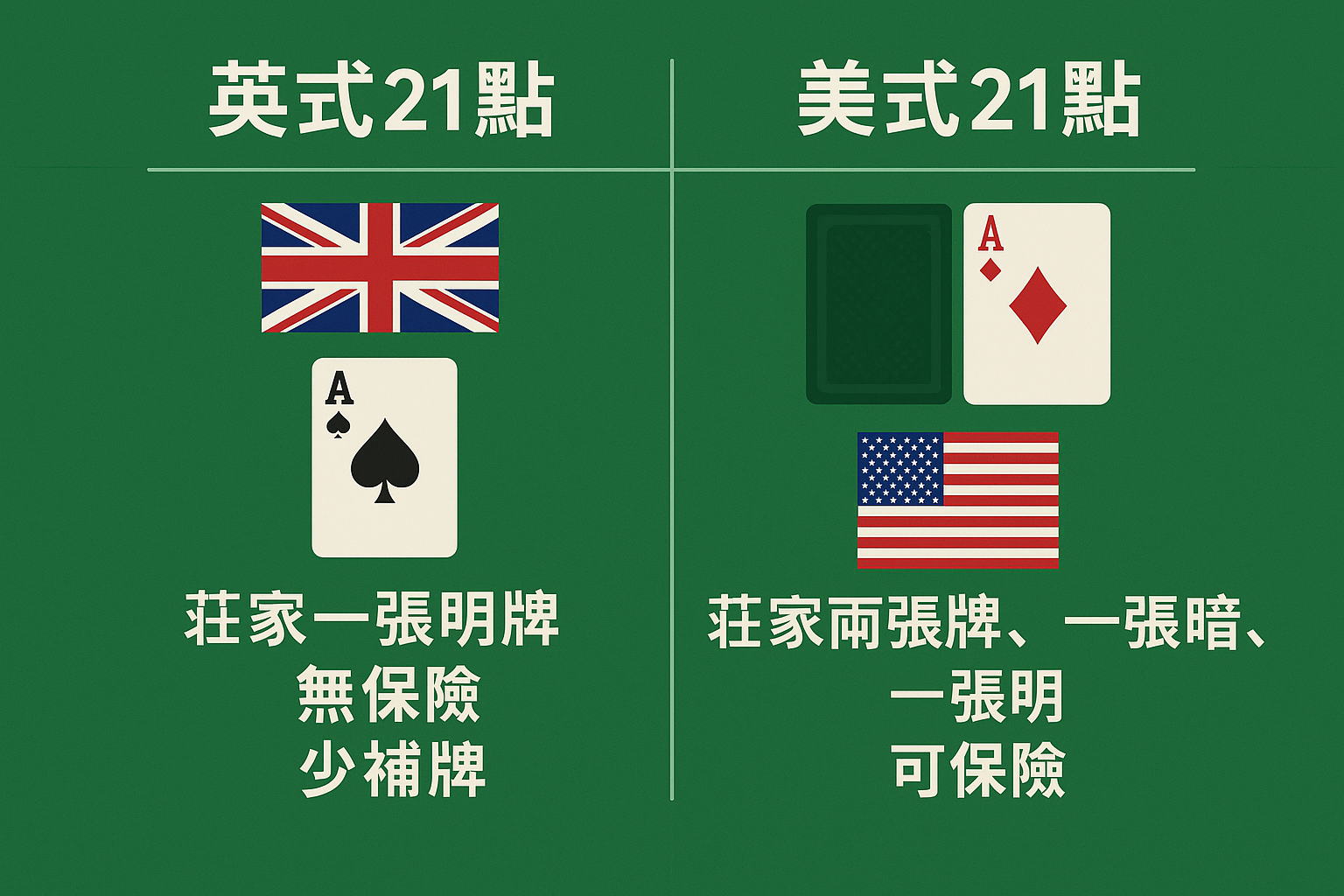 英式21點 美式21點 差異圖